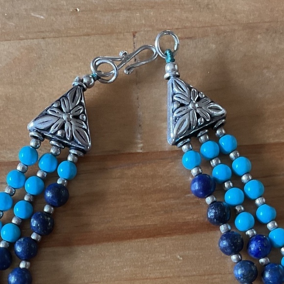 vintage multi strand necklace Lapis lazuli/Turquose/ Red coral - Picture 7 of 9